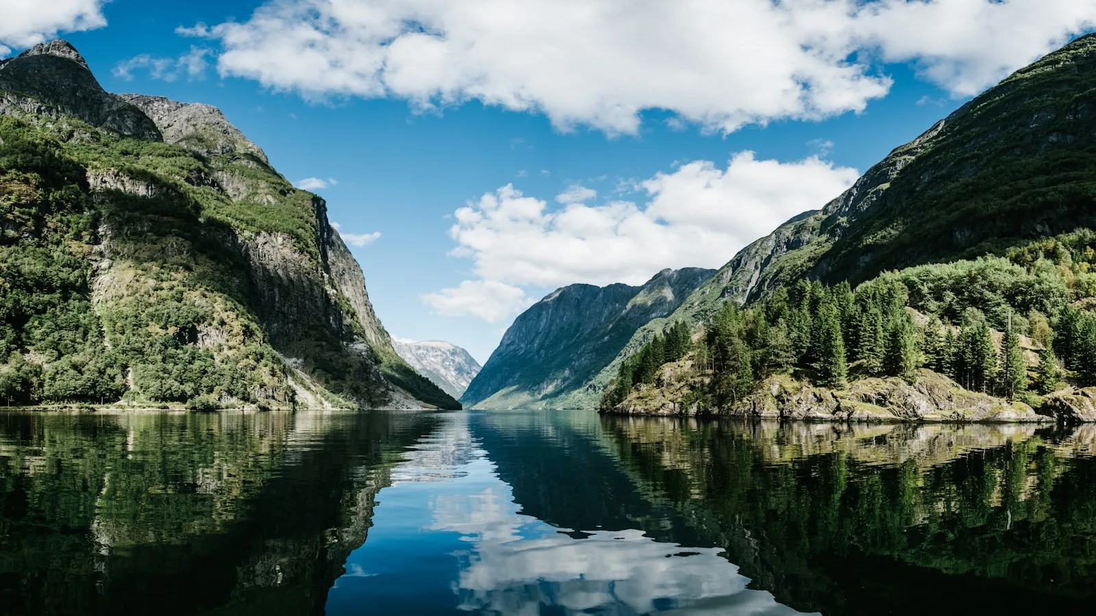 Verre d'eau rempli au robinet avec un fjord norvégien en arrière-plan