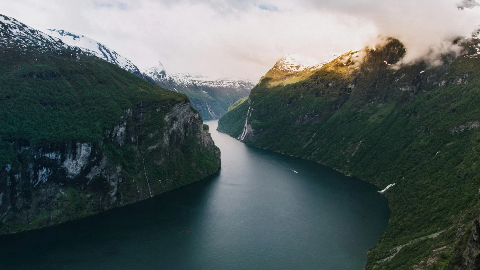 Train panoramique traversant un paysage de montagnes et de fjords en Norvège